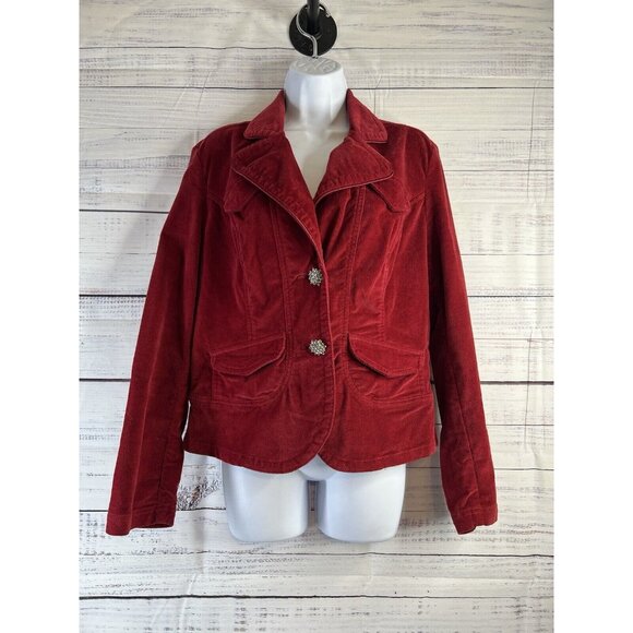 Kikit Jeans Blazer Jacket Medium red corduroy decorative button detail Fall West - Picture 1 of 14